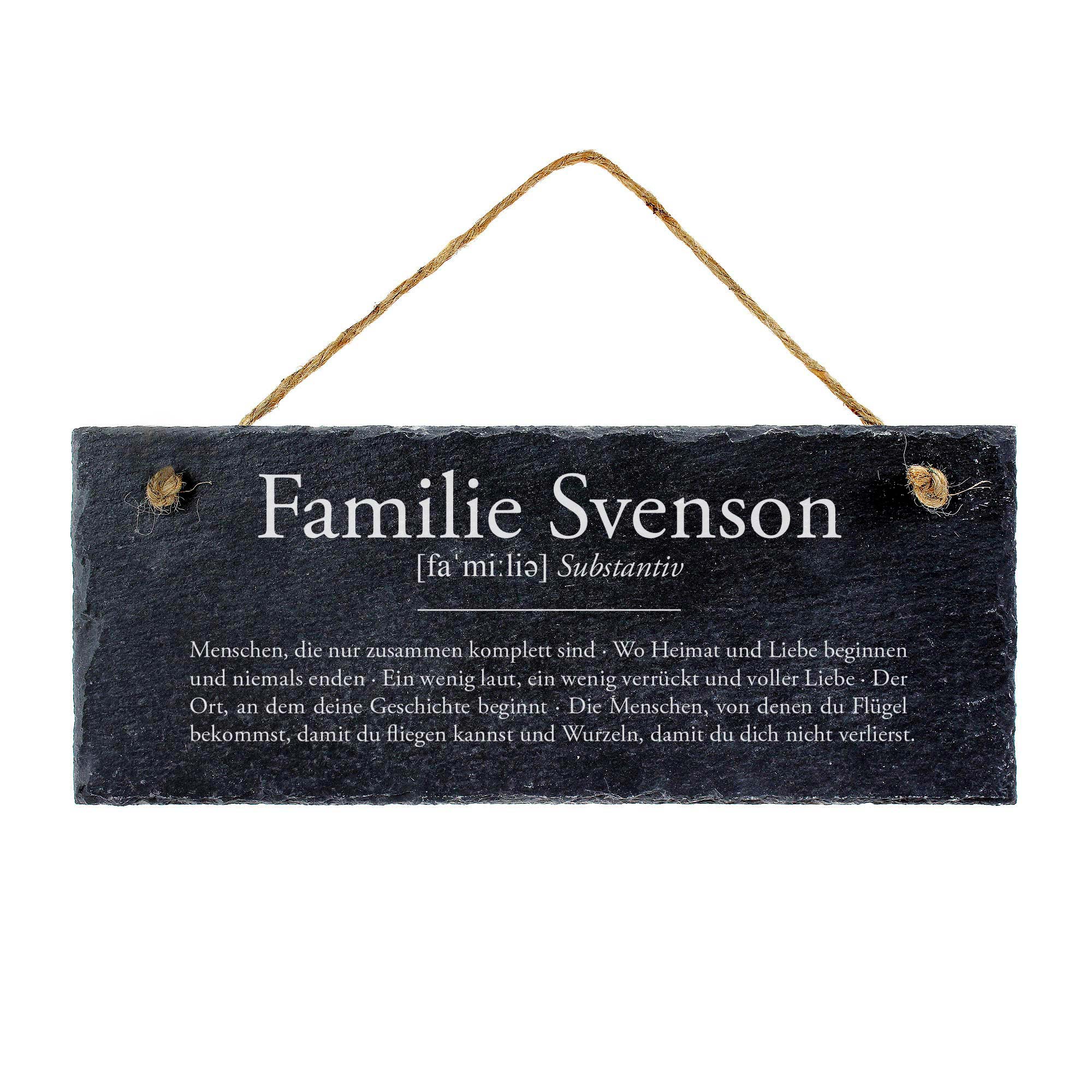 Schieferplatte Jessheim mit Gravur - Definition Familie
