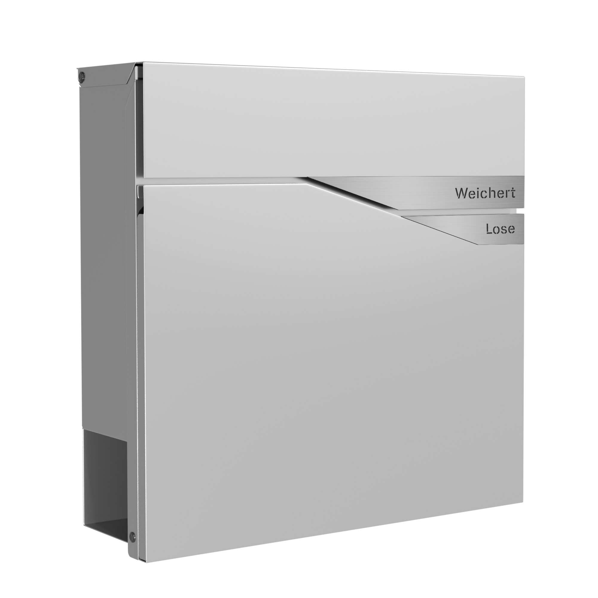 Briefkasten Trelleborg Weiß (RAL9016) Zinkstahl mit Zeitungsfach - personalisiert mit 2 Namensschildern als Gravur